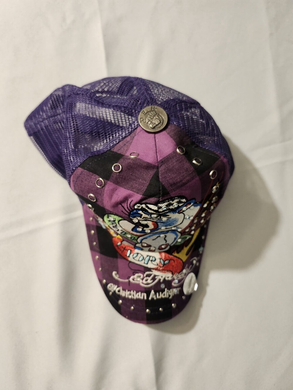 Ed Hardy Purple Mens Mesh Trucker Hat with Graphic Patch